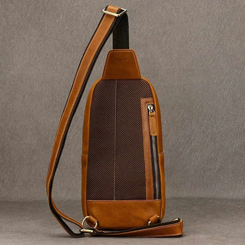Men’s Full Grain Leather Sling Bag – Crazy Horse One Strap Pack