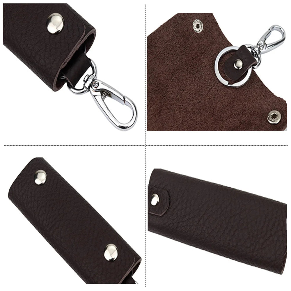 Men’s Leather Key Holder Pouch - Snap Closure with Clip