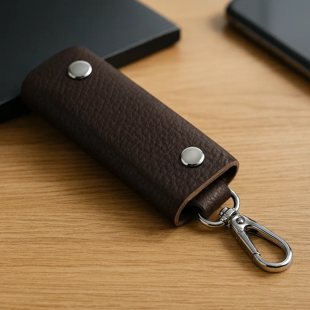 Men’s Leather Key Holder Pouch - Snap Closure with Clip