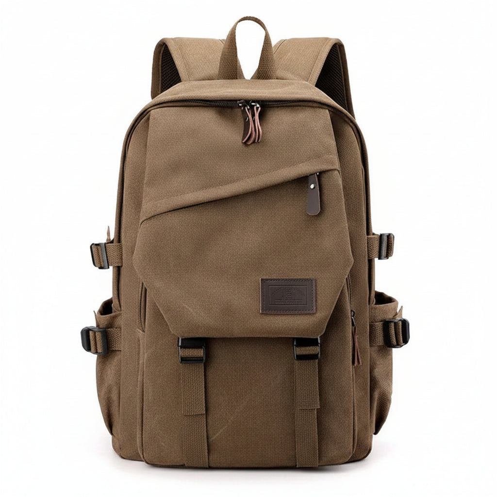 Men’s Canvas Backpack - Side Pocket 18L Daypack - Brown