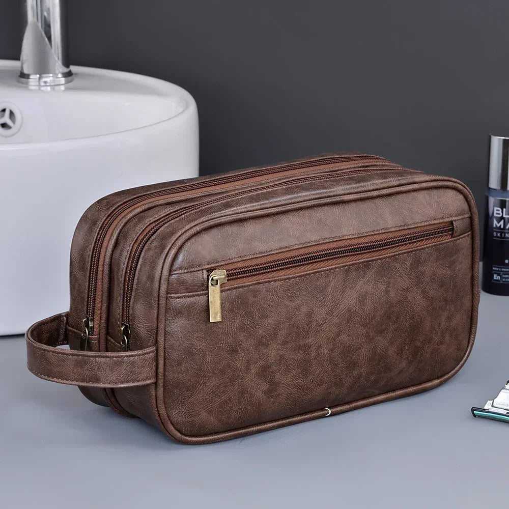 Men’s Large Toiletry Bag - Vegan Leather 3-Compartment Travel Case