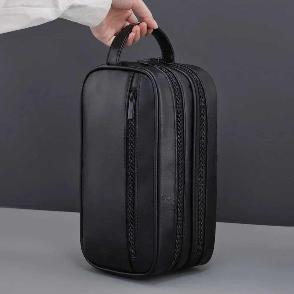 Men’s Large Toiletry Bag - Vegan Leather 3-Compartment Travel Case
