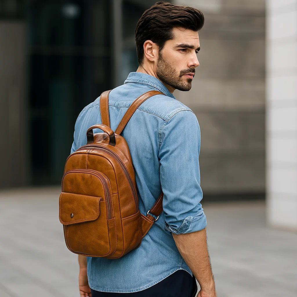 Men’s Leather Backpack – Compact Elegant Everyday Backpack