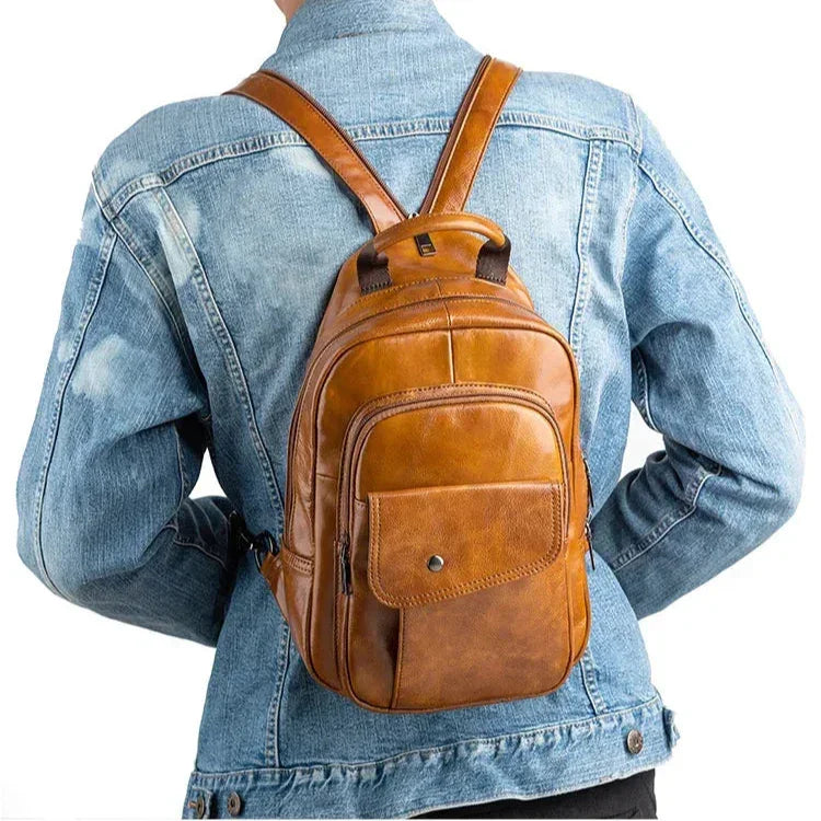 Men’s Leather Backpack – Compact Elegant Everyday Backpack