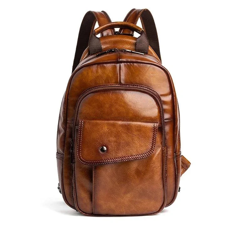Men’s Leather Backpack – Compact Elegant Everyday Backpack - Brown