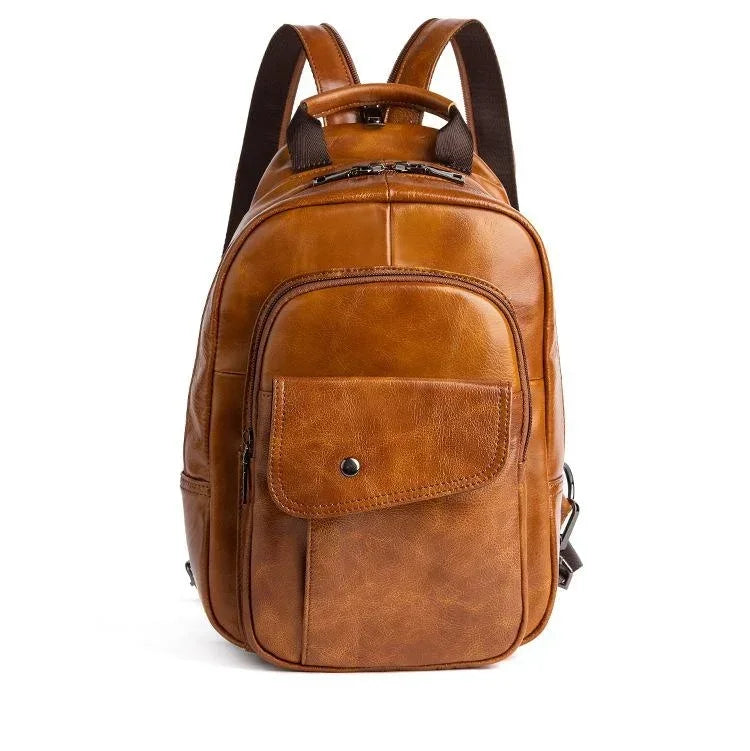 Men’s Leather Backpack – Compact Elegant Everyday Backpack - Orange