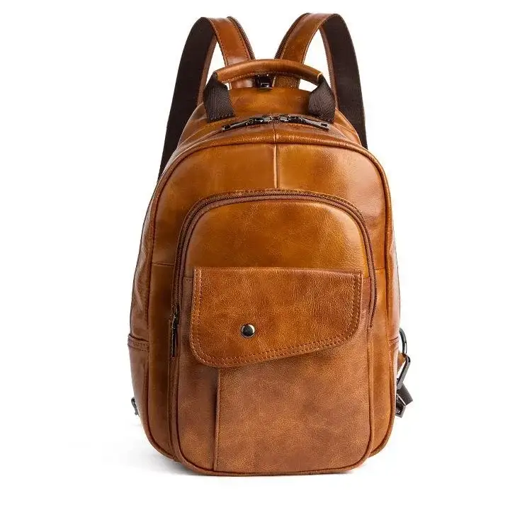 Men’s Leather Backpack – Compact Sling Backpack for Everyday Carry - Orange - Sacoche bandoulière