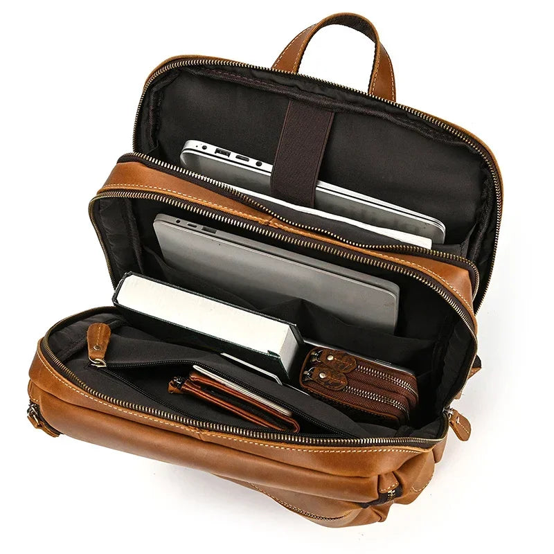 Men’s Leather Backpack - Front-Pocket 15’’ Laptop Bag