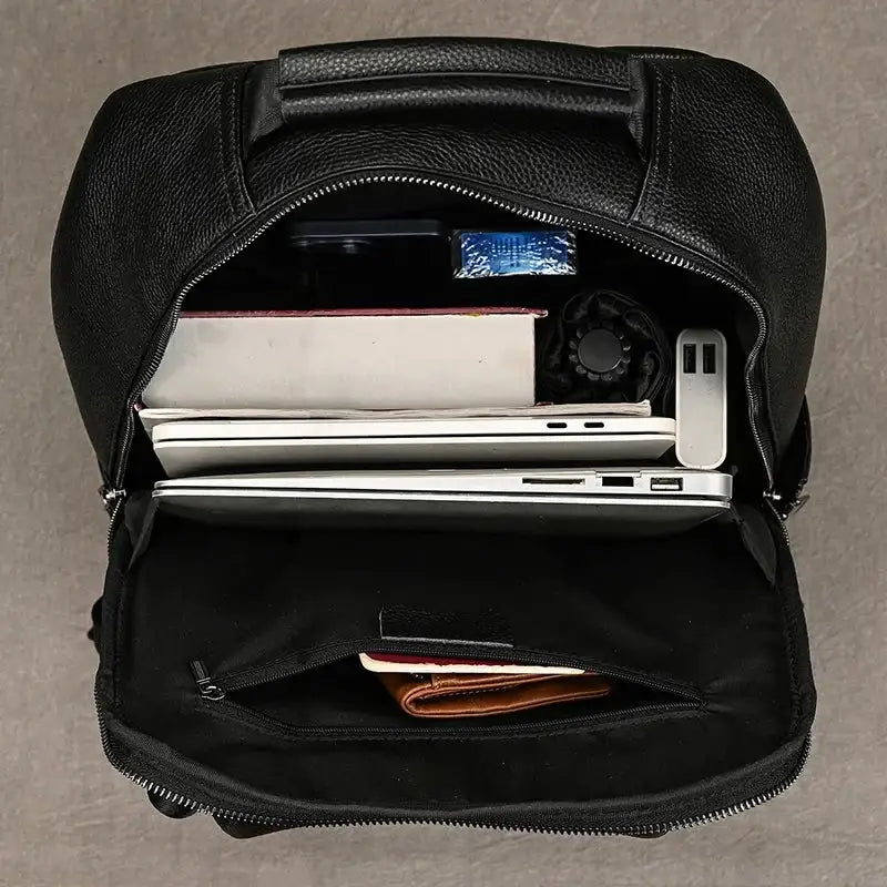 Men’s Leather Backpack - Structured Black 15’’ Laptop Bag