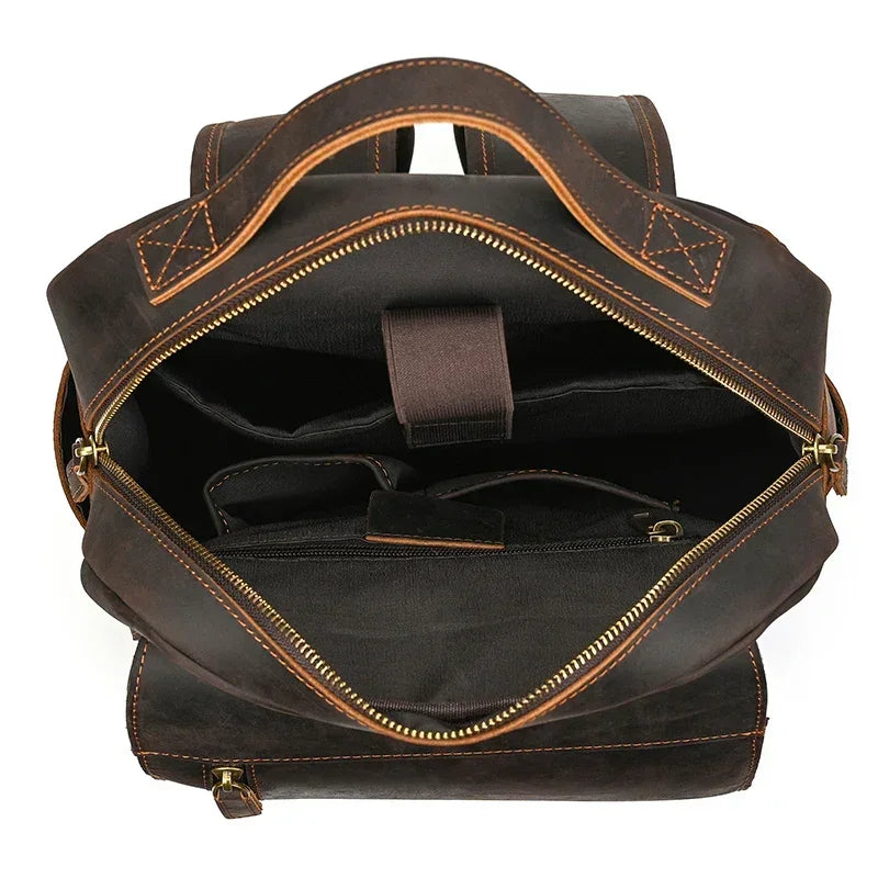 Men’s Leather Backpack – Vintage Multi-Compartment Work Bag