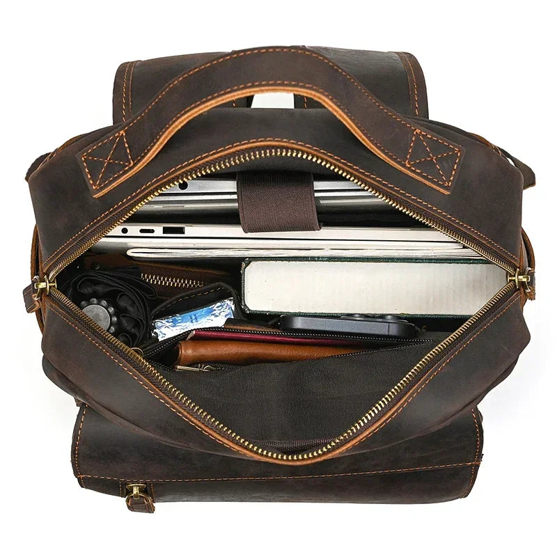 Men’s Leather Backpack – Vintage Multi-Compartment Work Bag