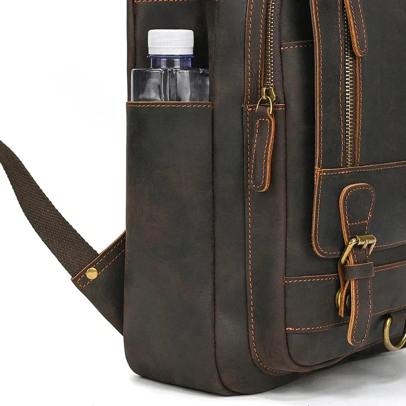 Men’s Leather Backpack – Vintage Multi-Compartment Work Bag