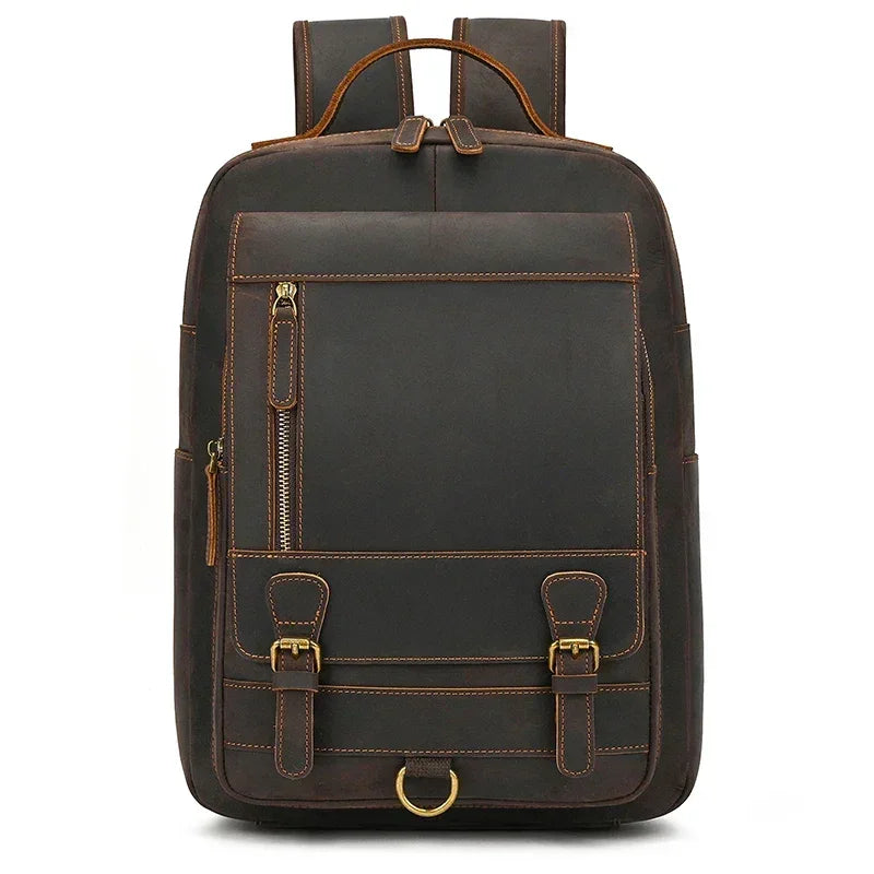 Men’s Leather Backpack – Vintage Multi-Compartment Work Bag