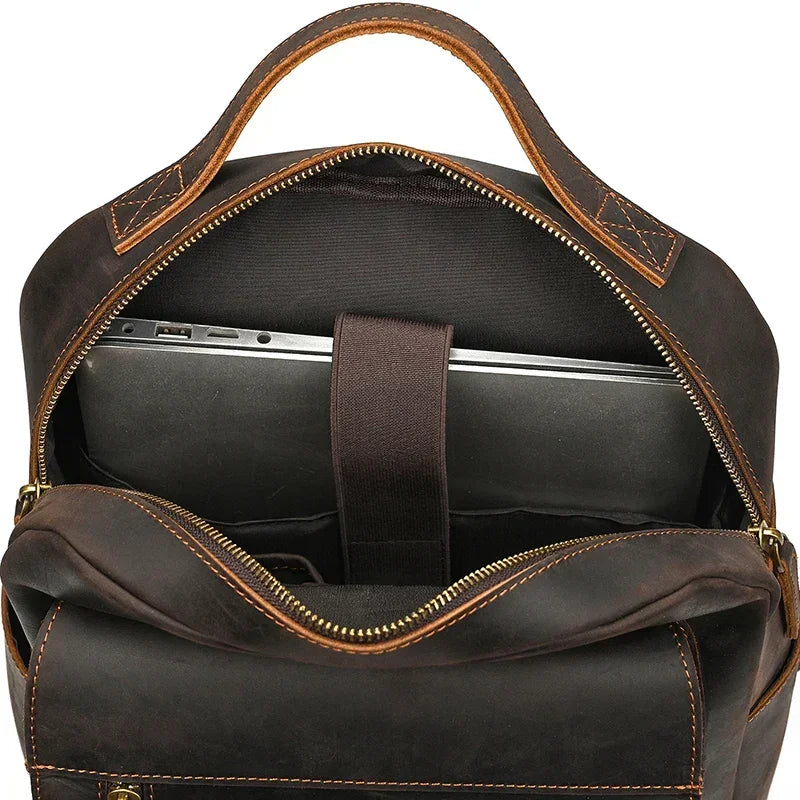 Men’s Leather Backpack – Vintage Multi-Compartment Work Bag