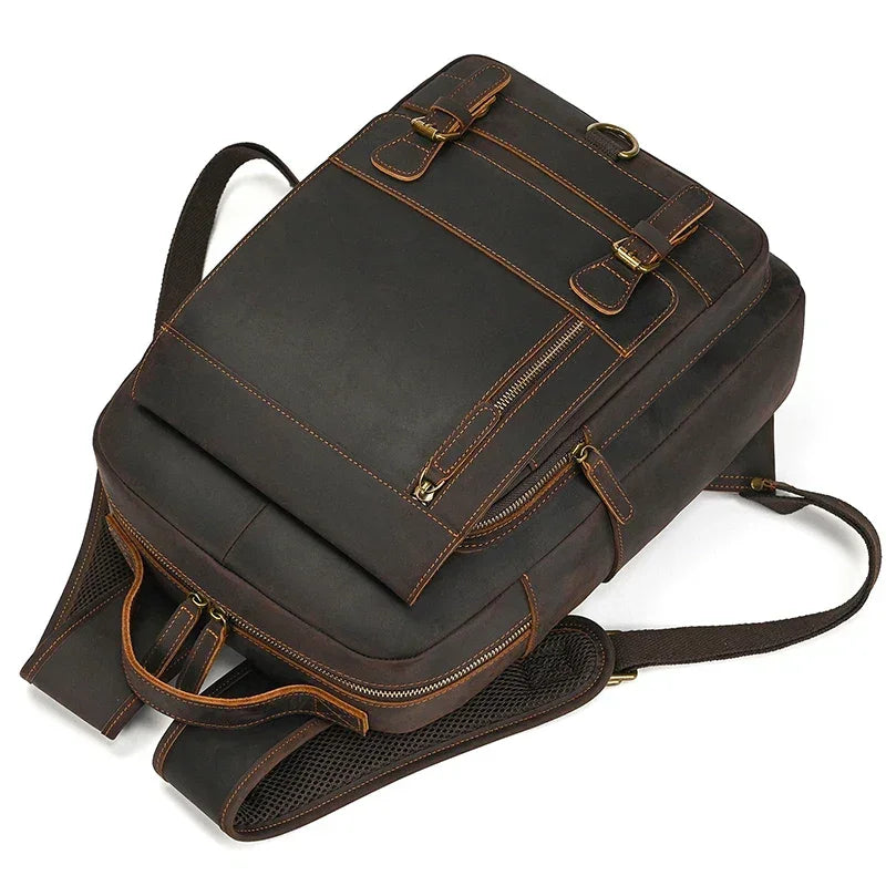 Men’s Leather Backpack – Vintage Multi-Compartment Work Bag