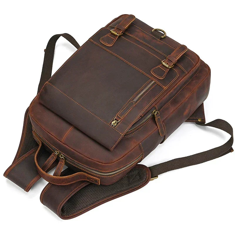 Men’s Leather Backpack – Vintage Multi-Compartment Work Bag
