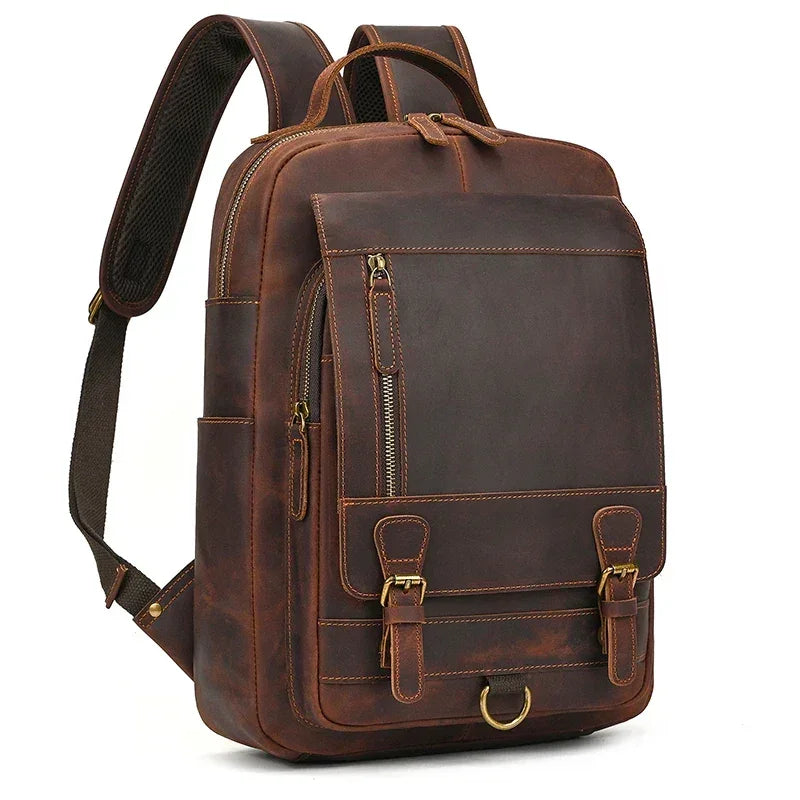 Men’s Leather Backpack – Vintage Multi-Compartment Work Bag