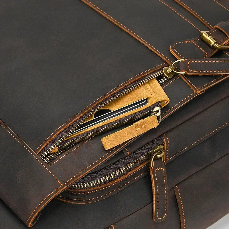 Men’s Leather Backpack – Vintage Multi-Compartment Work Bag