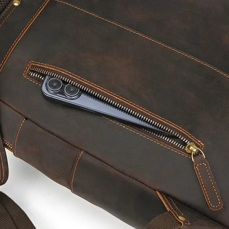 Men’s Leather Backpack – Vintage Multi-Compartment Work Bag