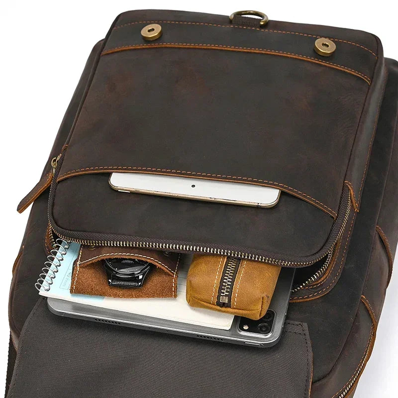 Men’s Leather Backpack – Vintage Multi-Compartment Work Bag