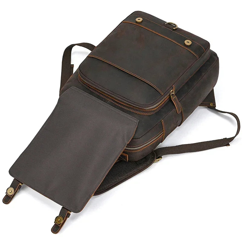 Men’s Leather Backpack – Vintage Multi-Compartment Work Bag