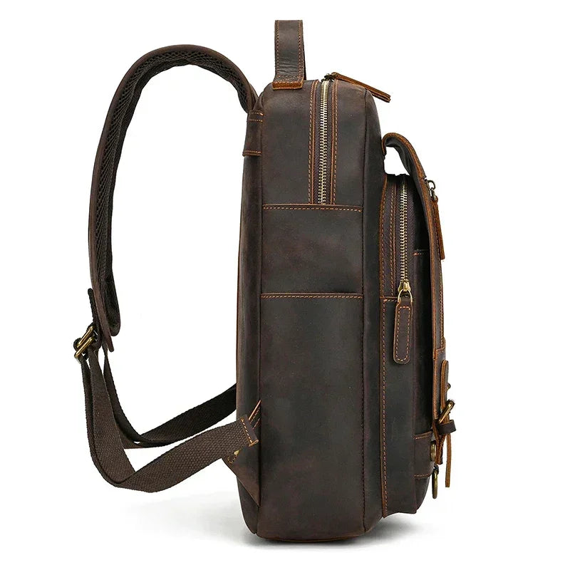 Men’s Leather Backpack – Vintage Multi-Compartment Work Bag