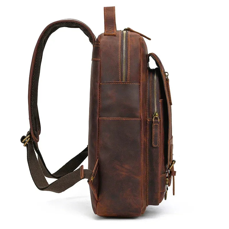 Men’s Leather Backpack – Vintage Multi-Compartment Work Bag