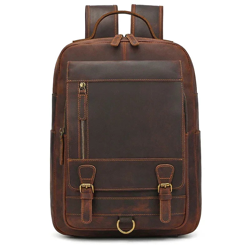 Men’s Leather Backpack – Vintage Multi-Compartment Work Bag
