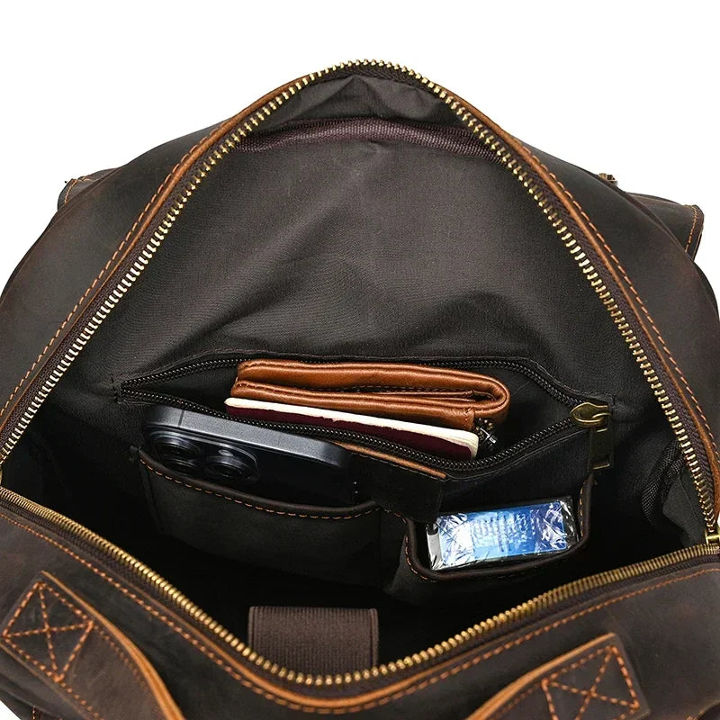 Men’s Leather Backpack – Vintage Multi-Compartment Work Bag