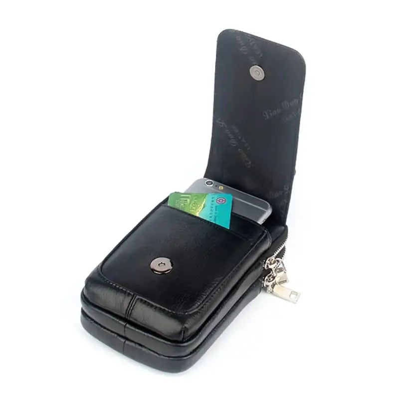 Men’s Leather Belt Bag - Slim Vertical Hip Pouch