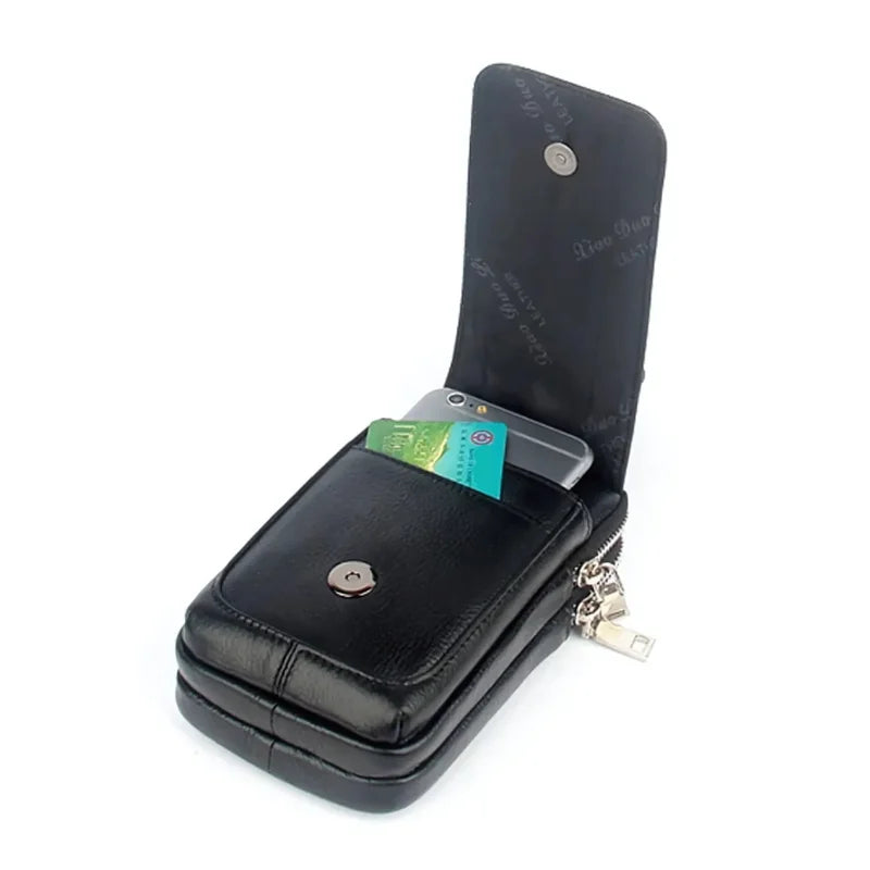 Men’s Leather Belt Bag - Slim Vertical Hip Pouch
