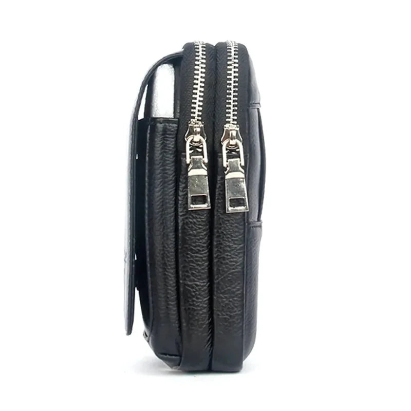 Men’s Leather Belt Bag - Slim Vertical Hip Pouch