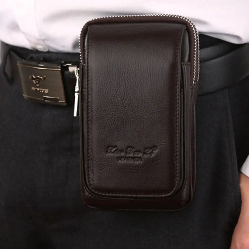 Men’s Leather Belt Bag - Slim Vertical Hip Pouch