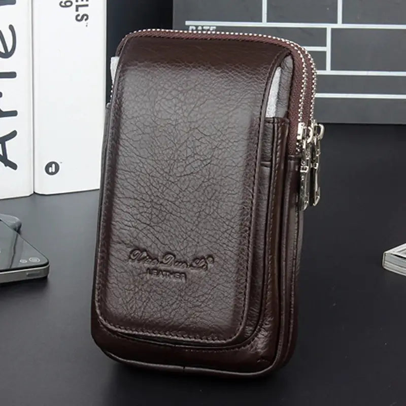 Men’s Leather Belt Bag - Slim Vertical Hip Pouch