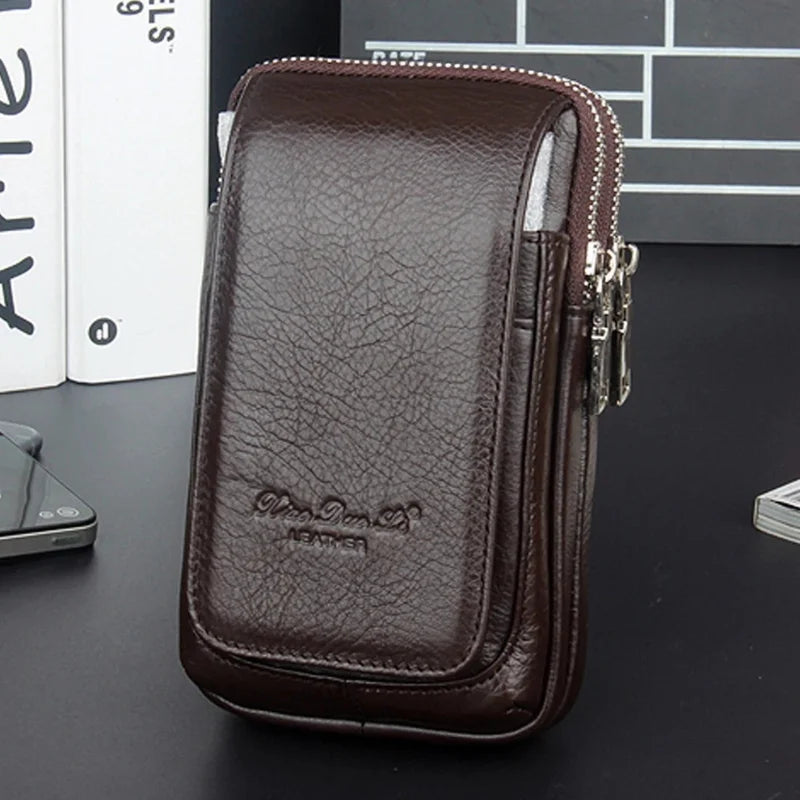 Men’s Leather Belt Bag - Slim Vertical Hip Pouch