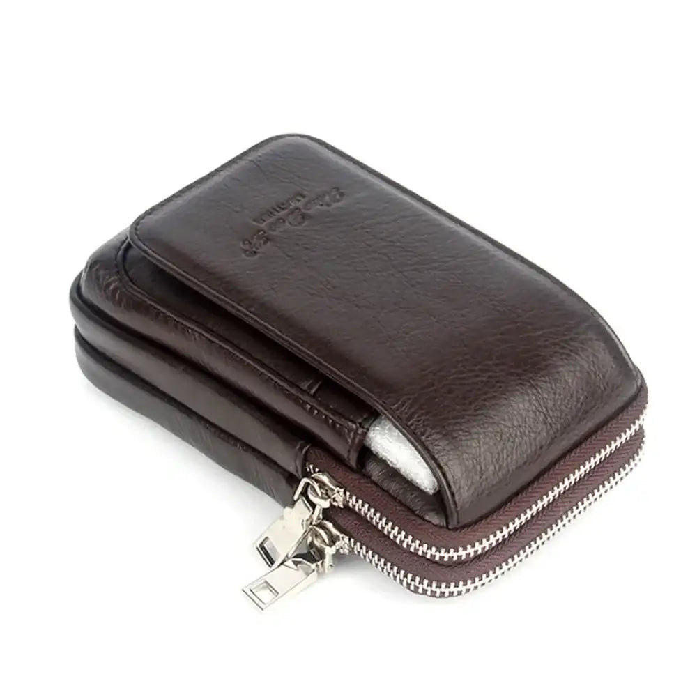 Men’s Leather Belt Bag - Slim Vertical Hip Pouch