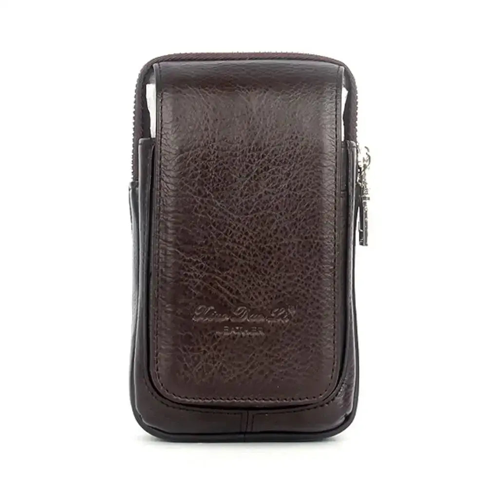 Men’s Leather Belt Bag - Slim Vertical Hip Pouch - Dark brown