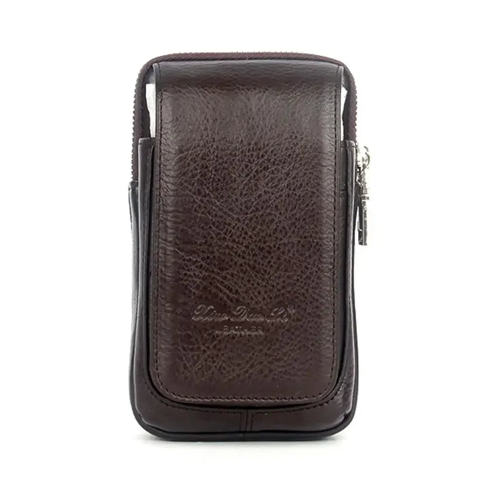 Men’s Leather Belt Bag - Slim Vertical Hip Pouch - Dark brown