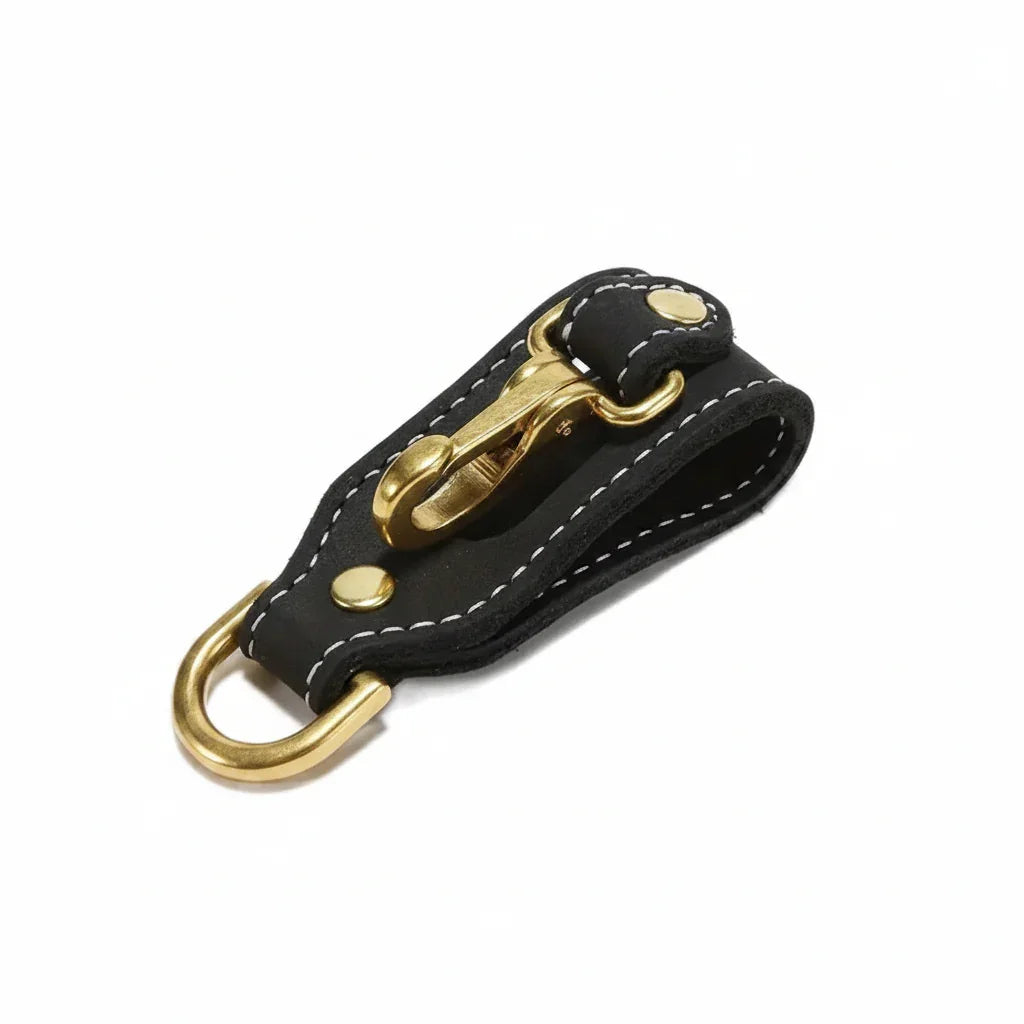 Men’s Leather Belt Key Holder - Snap Closure with Clip - Black