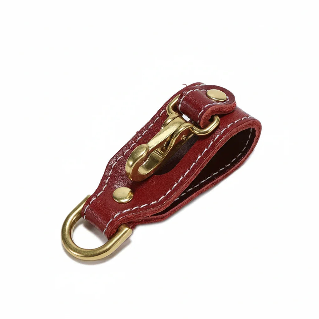 Men’s Leather Belt Key Holder - Snap Closure with Clip - Red