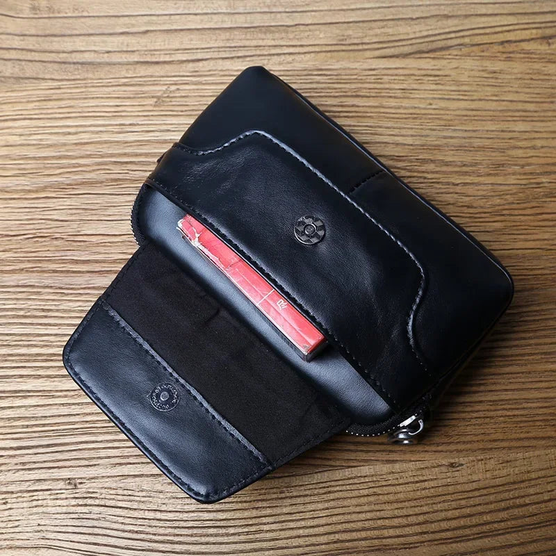 Men’s Leather Belt Pouch - 2-Compartment Zip Waist Bag