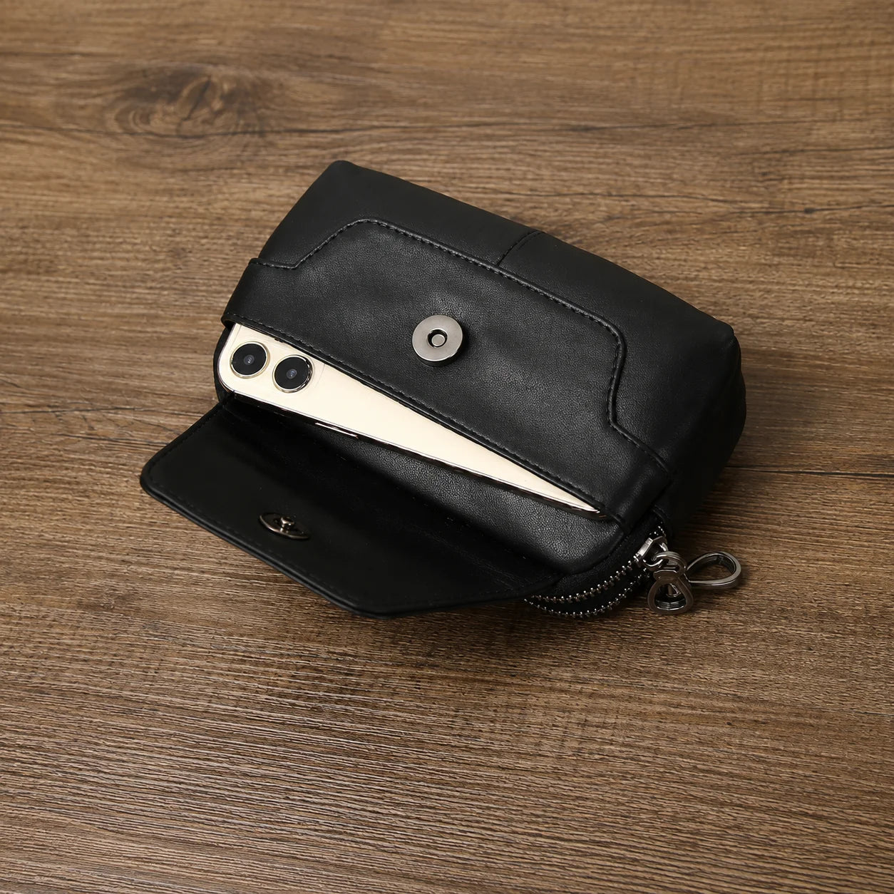 Men’s Leather Belt Pouch - 2-Compartment Zip Waist Bag