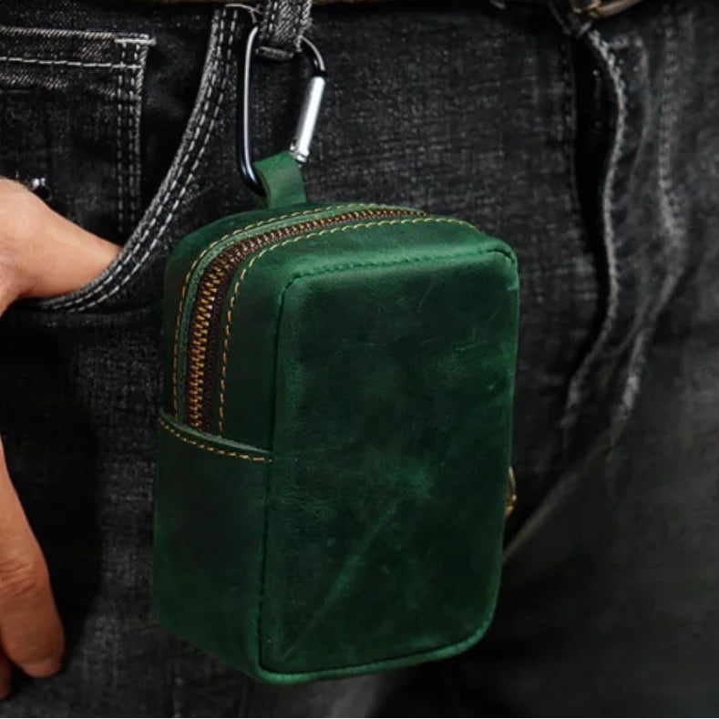 Men’s Leather Belt Pouch - Belt Loop & Carabiner Clip