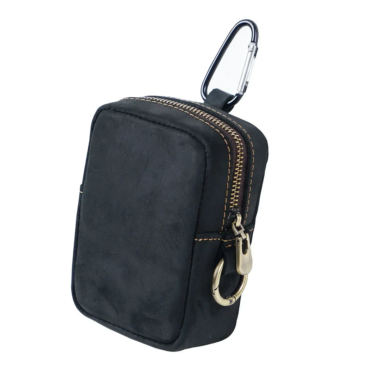 Men’s Leather Belt Pouch - Belt Loop & Carabiner Clip - Black