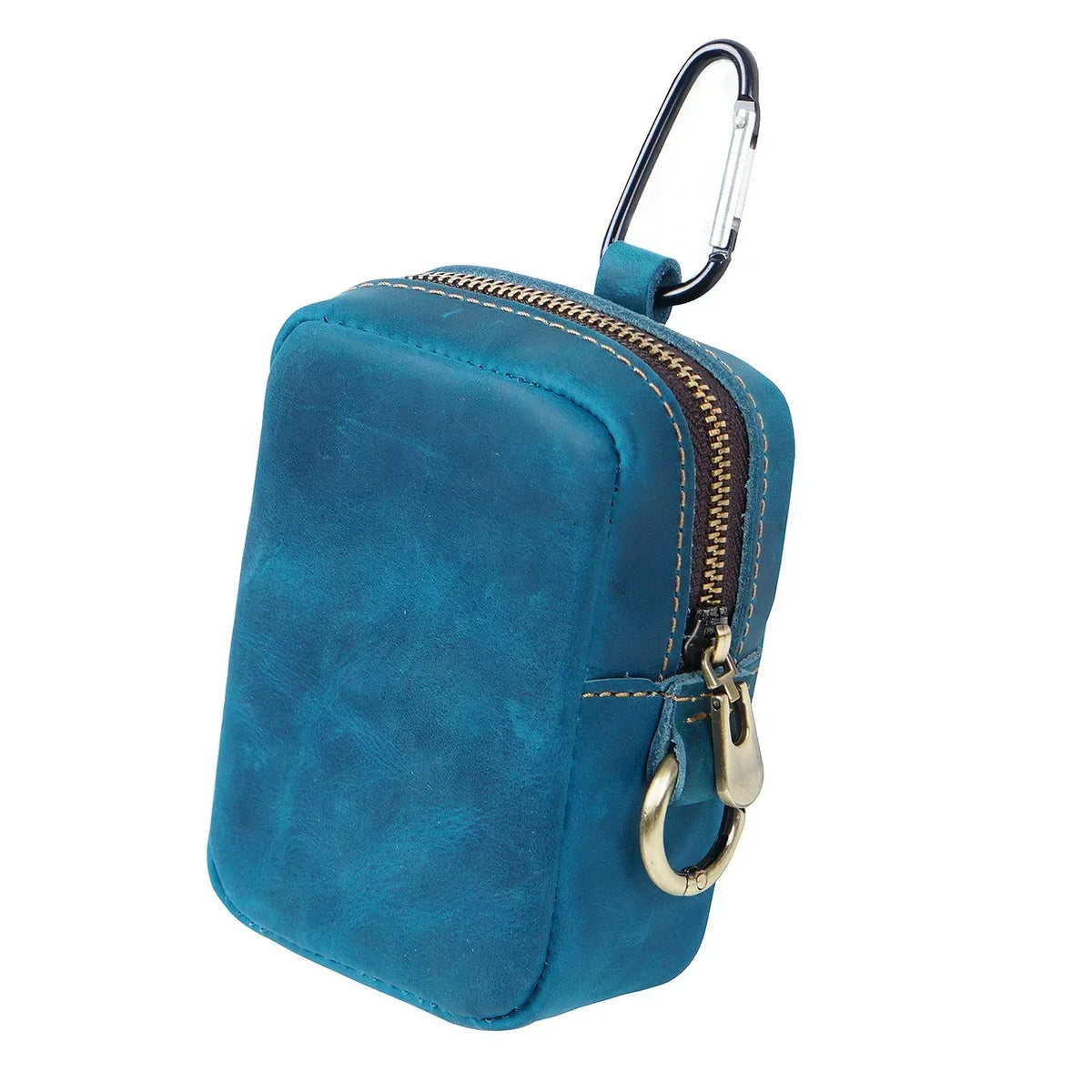 Men’s Leather Belt Pouch - Belt Loop & Carabiner Clip - Blue