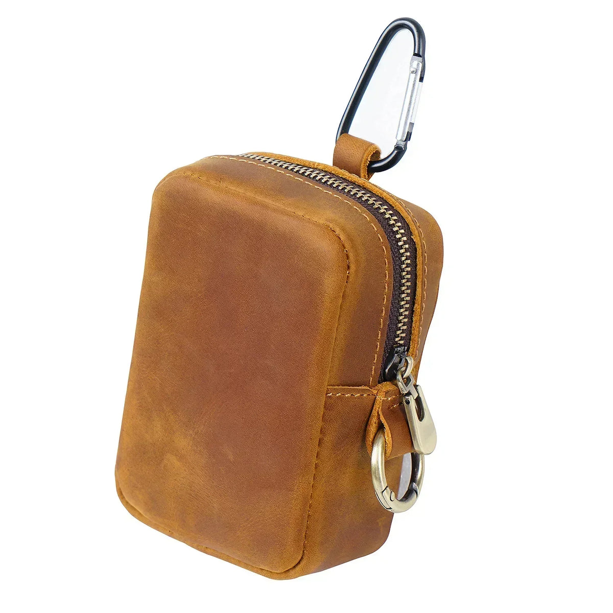 Men’s Leather Belt Pouch - Belt Loop & Carabiner Clip - Brown