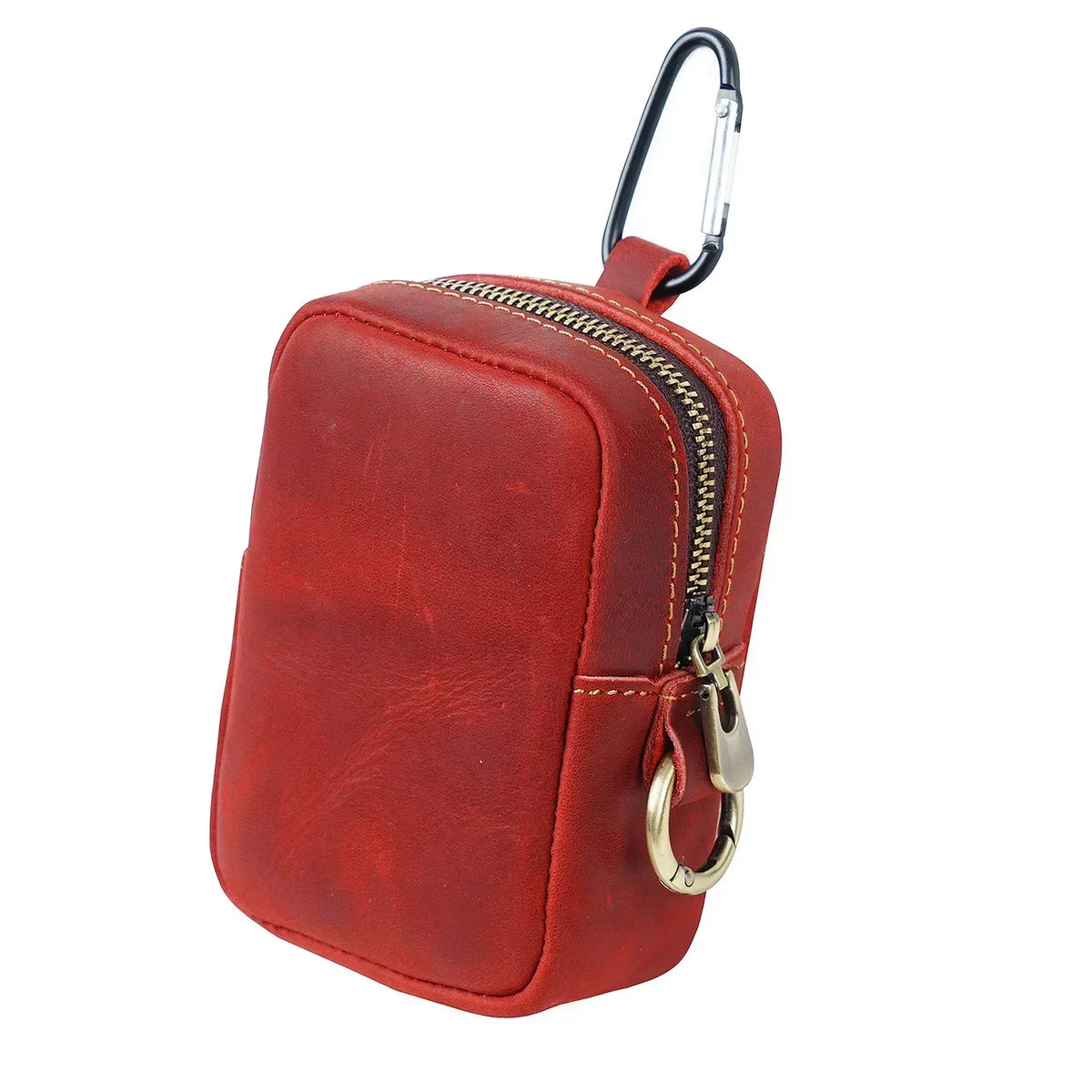 Men’s Leather Belt Pouch - Belt Loop & Carabiner Clip - Burgundy