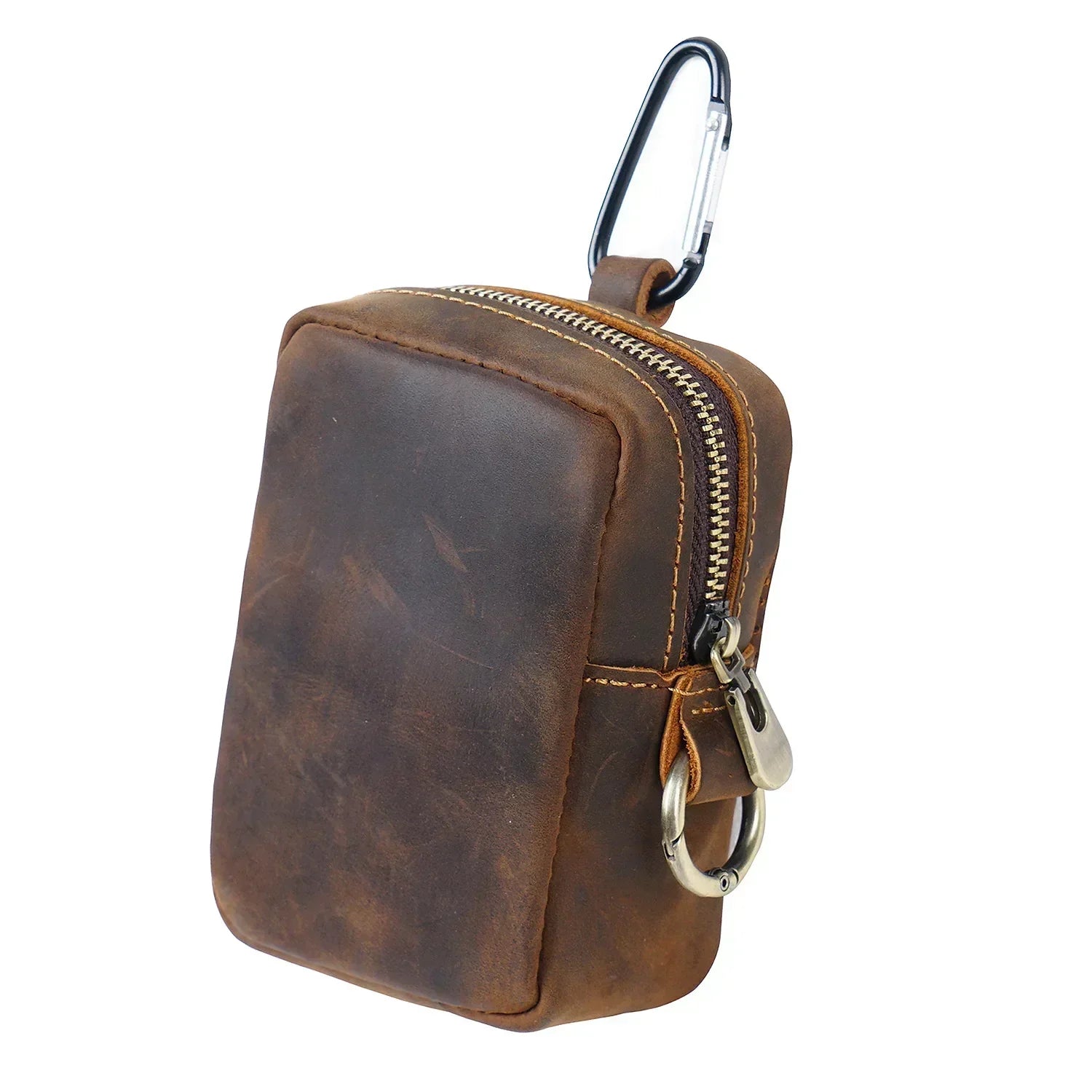Men’s Leather Belt Pouch - Belt Loop & Carabiner Clip - Coffee
