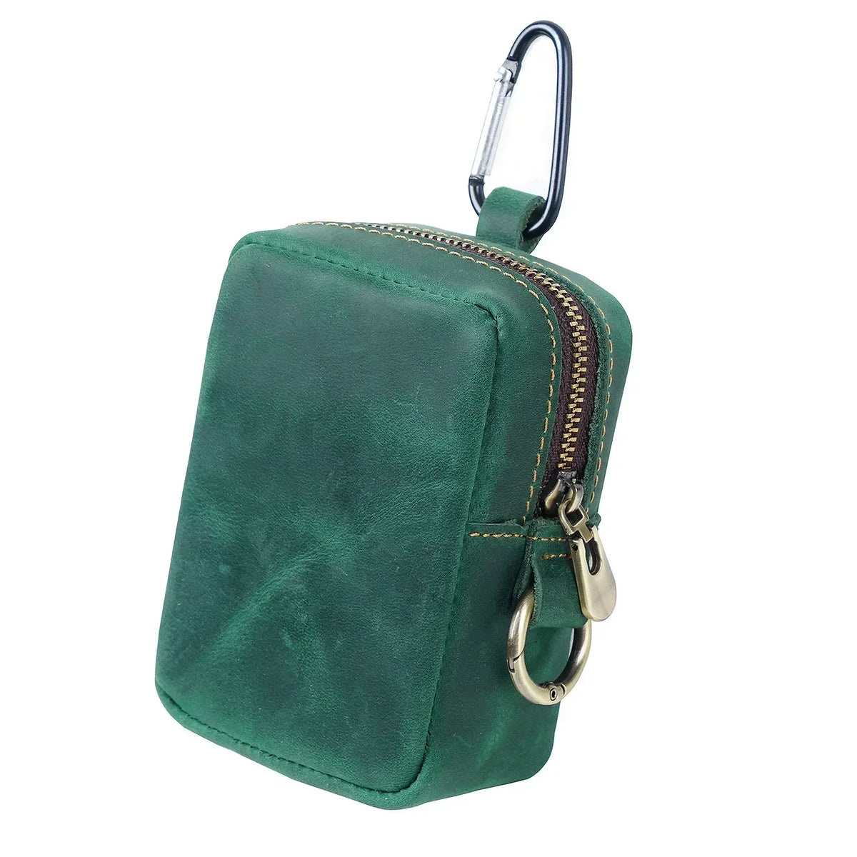 Men’s Leather Belt Pouch - Belt Loop & Carabiner Clip - Forest Green