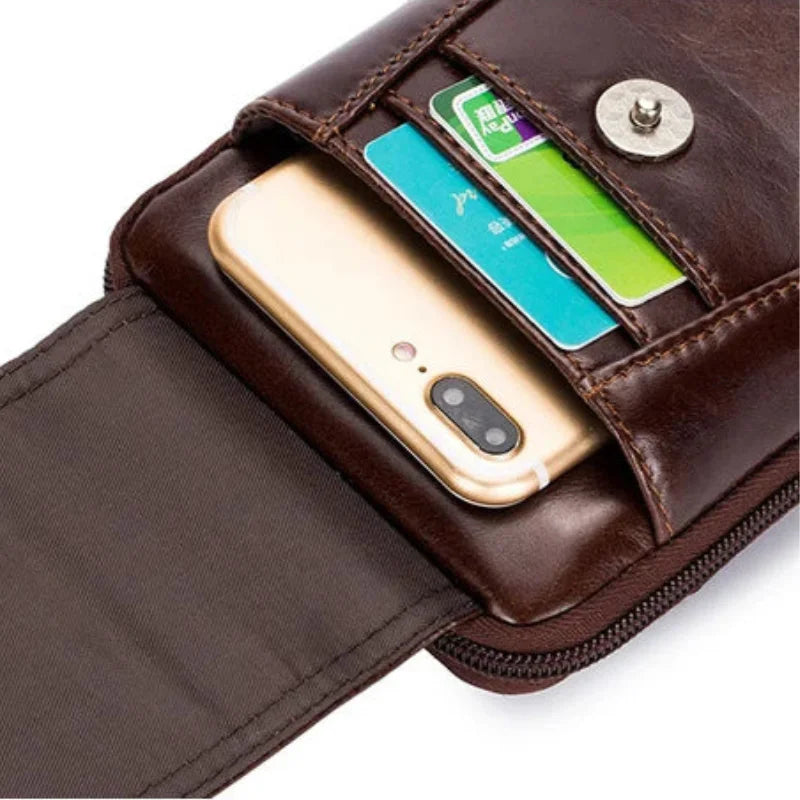Men’s Leather Belt Pouch - Card Slot Phone Carry
